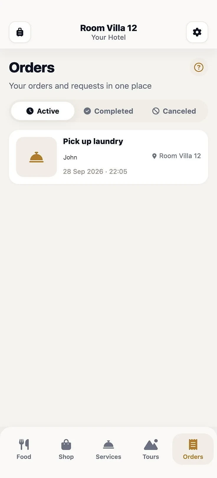 Guest orders screen