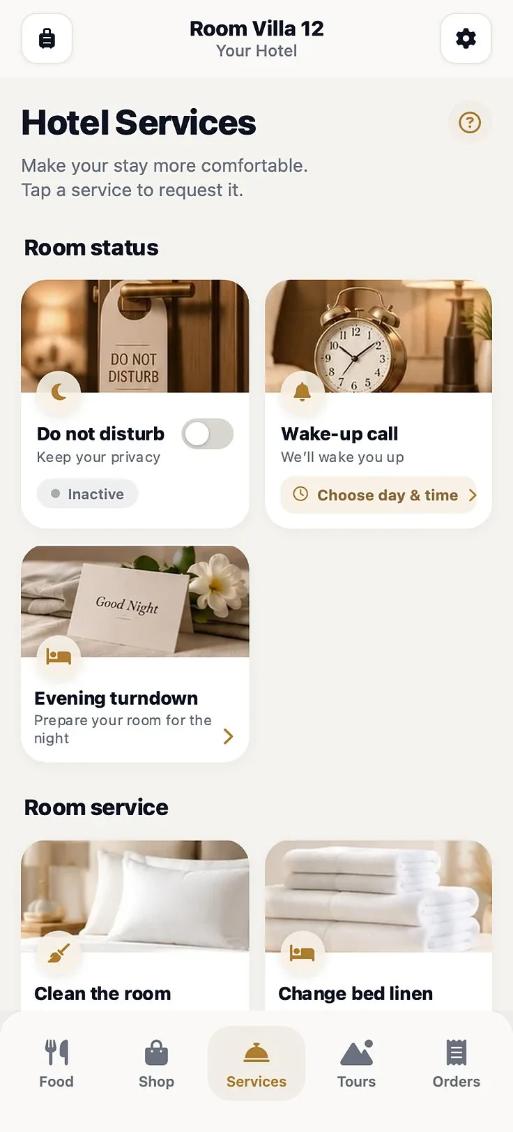 Guest services screen