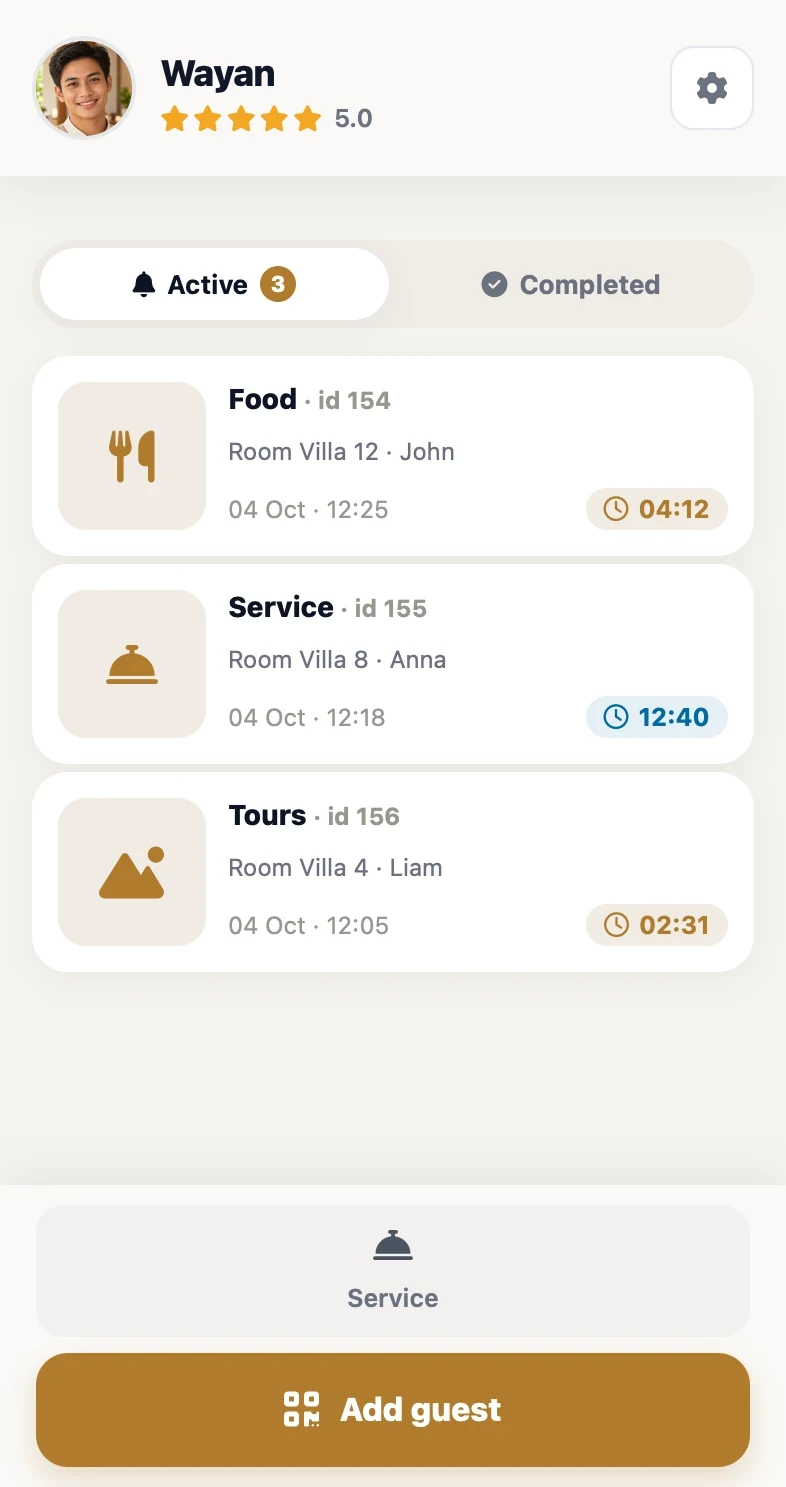 Real QRush staff screen