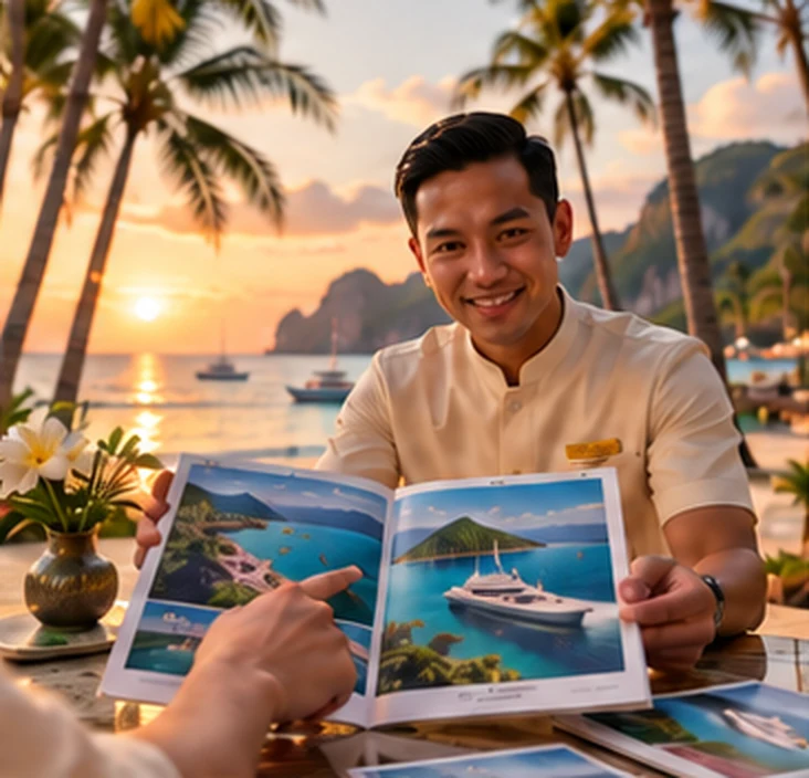 Concierge showing a tour brochure