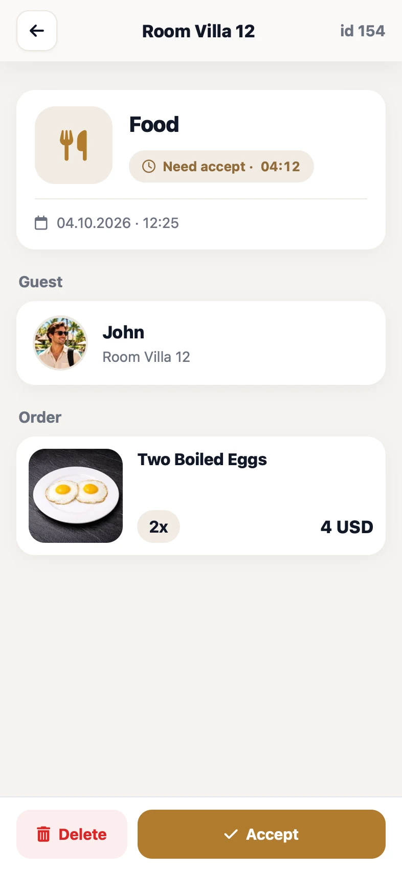 Real staff order detail